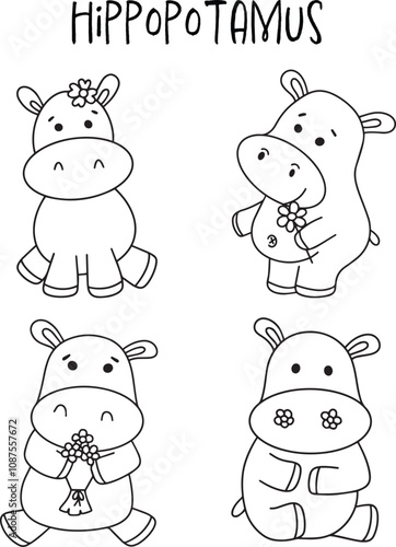 Cute hippopotamus line drawing