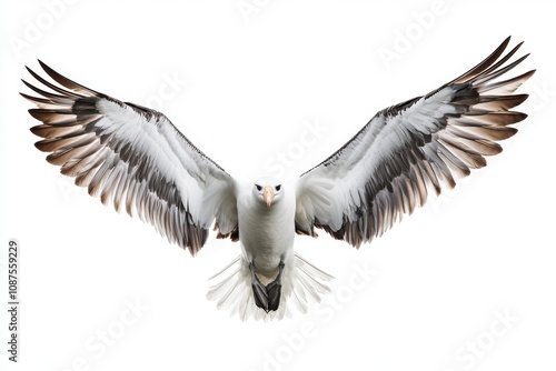 Majestic Eagle with Outstretched Wings in Flight Against White Background photo