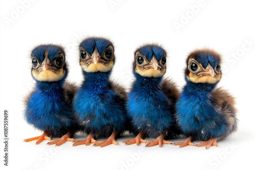 Adorable Quartet of Fluffy Blue Chicks: Captivating Stock Photo of Newborn Birds