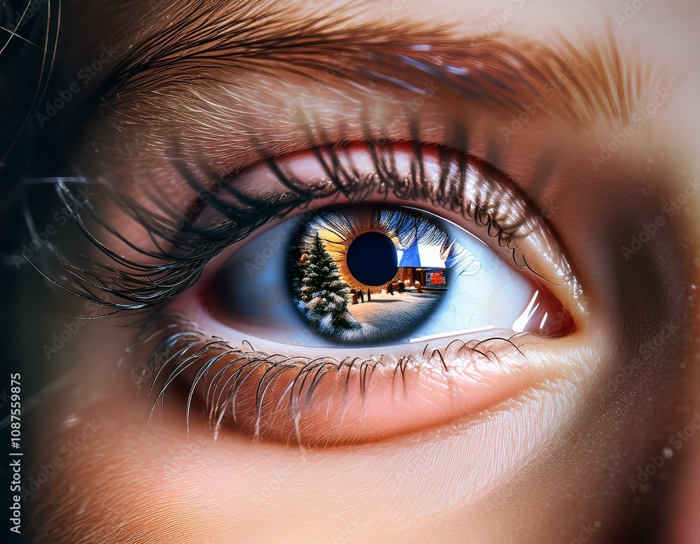 Fototapeta premium Christmas reflected in the eye of a child