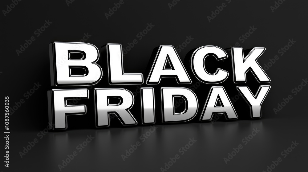 Obraz premium Black Friday Sale: Stylish 3D Chrome Text on Black Background