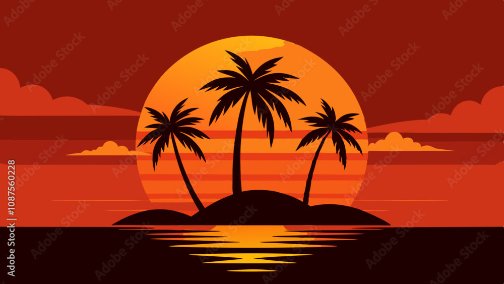 Vibrant tropical sunset on the beach scene landscape. Vector illustration
Vibrant tropical sunset on the beach scene landscape. Vector illustration