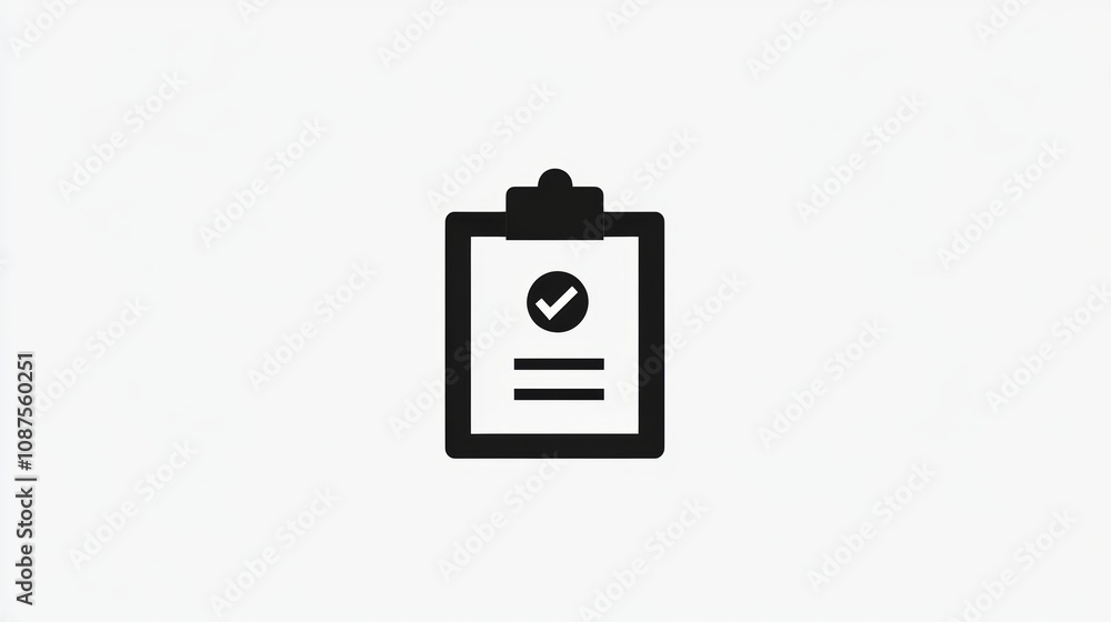 A simple black icon of a clipboard with a check mark on a white background. A simple black icon of a clipboard with a check mark on a white background.