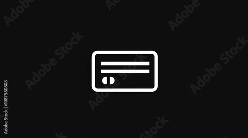 A simple white outline of a credit card on a black background.