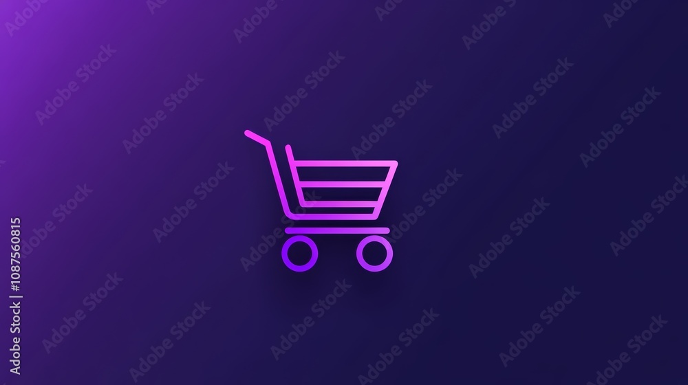 A simple, modern, outline shopping cart icon with gradient color on a dark blue background. A simple, modern, outline shopping cart icon with gradient color on a dark blue background.