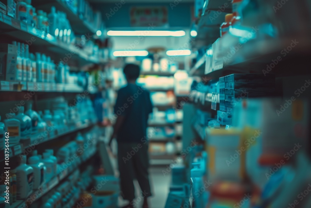 Blurred background of a pharmacy store and medication Blurred background of a pharmacy store and medication