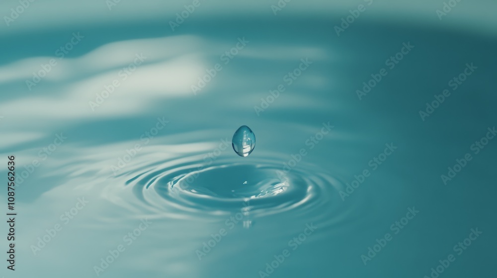 A single water drop creates ripples on a calm blue surface, showcasing the delicate beauty of nature. A single water drop creates ripples on a calm blue surface, showcasing the delicate beauty of nature.