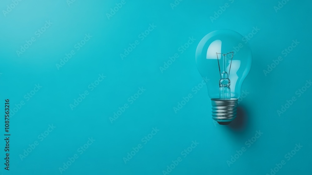 A single, clear light bulb on a bright blue background. A single, clear light bulb on a bright blue background.