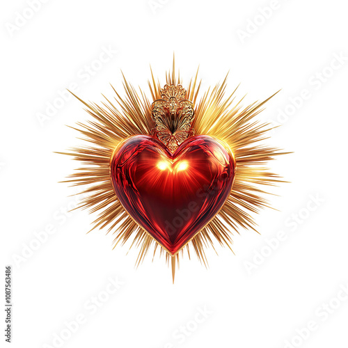 Sacred Heart of Jesus - Radiant Gold and Red Religious Symbol