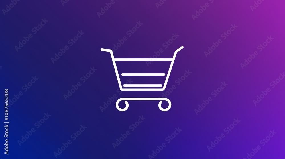 A white outline of a shopping cart icon on a purple to blue gradient background. A white outline of a shopping cart icon on a purple to blue gradient background.