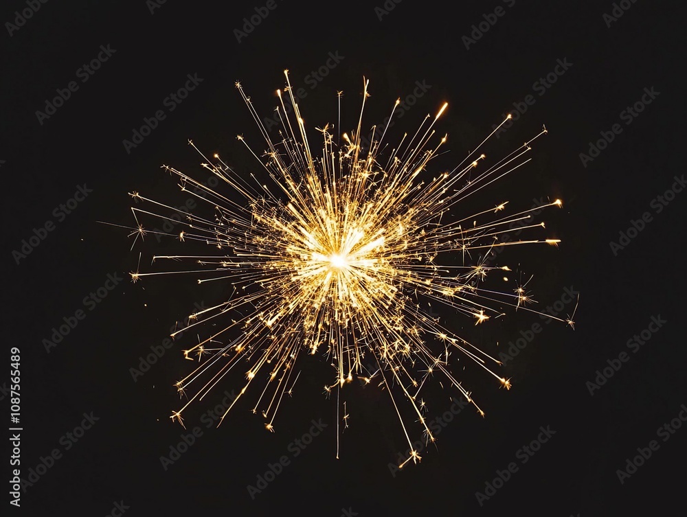 Fototapeta premium golden fireworks on isolated black background, New Year's or festive celebrations, fireworks