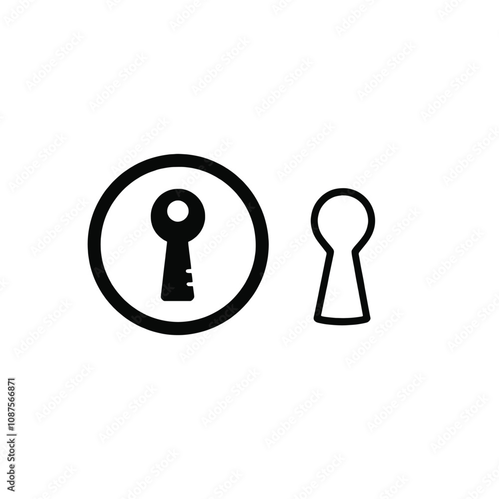 two circular icons, one in black and the other in black. The black icon on the left is a key, two circular icons, one in black and the other in black. The black icon on the left is a key,