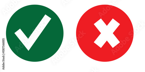 Check mark icon button set. Check box icon with right and wrong buttons and yes or no checkmark icons in green tick box and red cross. Isolated checkmark symbol, right and wrong sign concept.