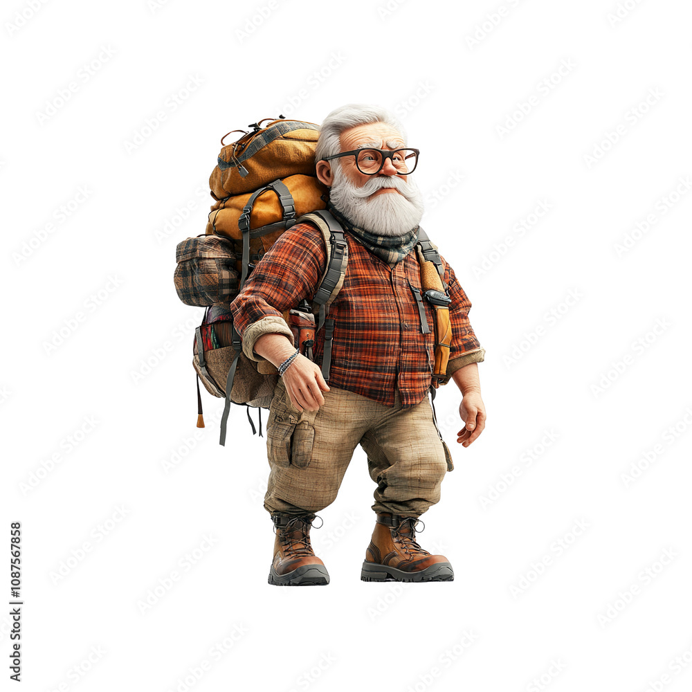 Senior Adventurer 3D Render of a Cartoon Elderly Man with Backpack Ready for Hiking Senior Adventurer 3D Render of a Cartoon Elderly Man with Backpack Ready for Hiking