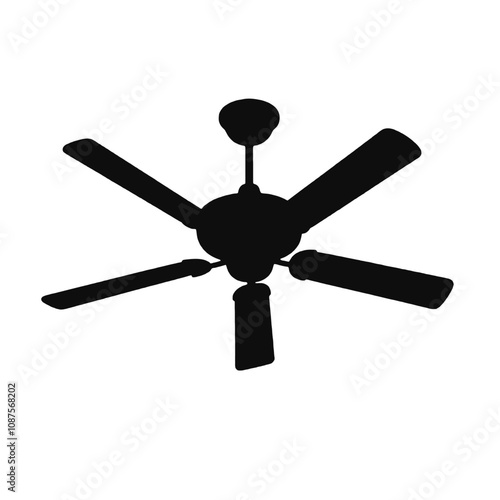 Vector silhouette of a ceiling fan with five blades,