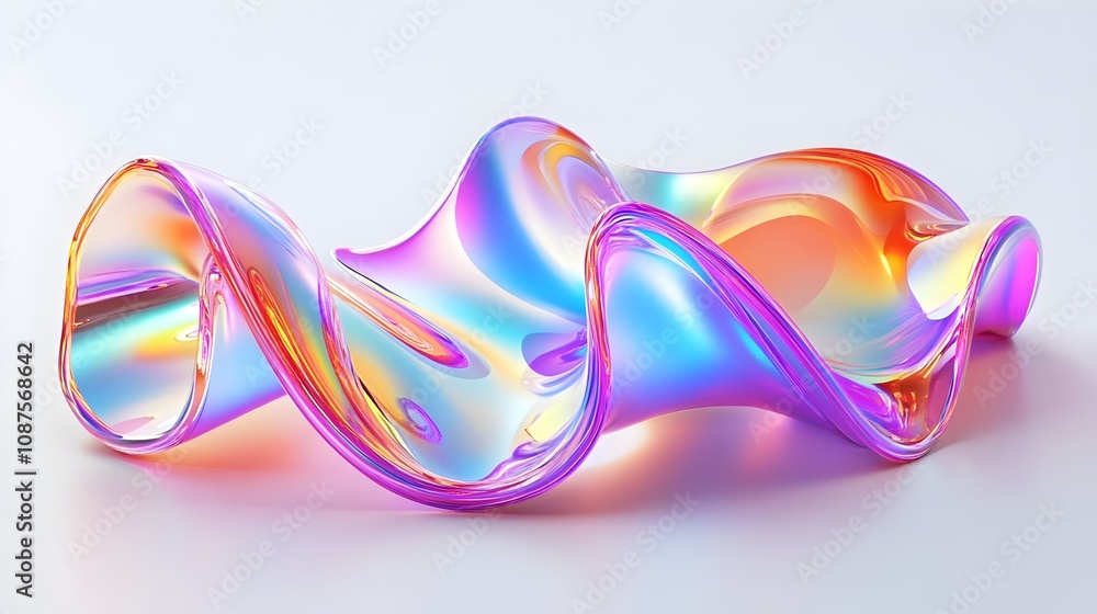 A photorealistic 3D render of a holographic, iridescent neon wave in motion, set against a white background. Featuring vivid gradient colors, it serves as a dynamic design element for banners or wallp A photorealistic 3D render of a holographic, iridescent neon wave in motion, set against a white background. Featuring vivid gradient colors, it serves as a dynamic design element for banners or wallp