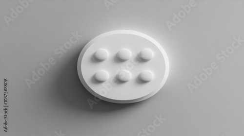 White circle with six round protrusions on a gray background.