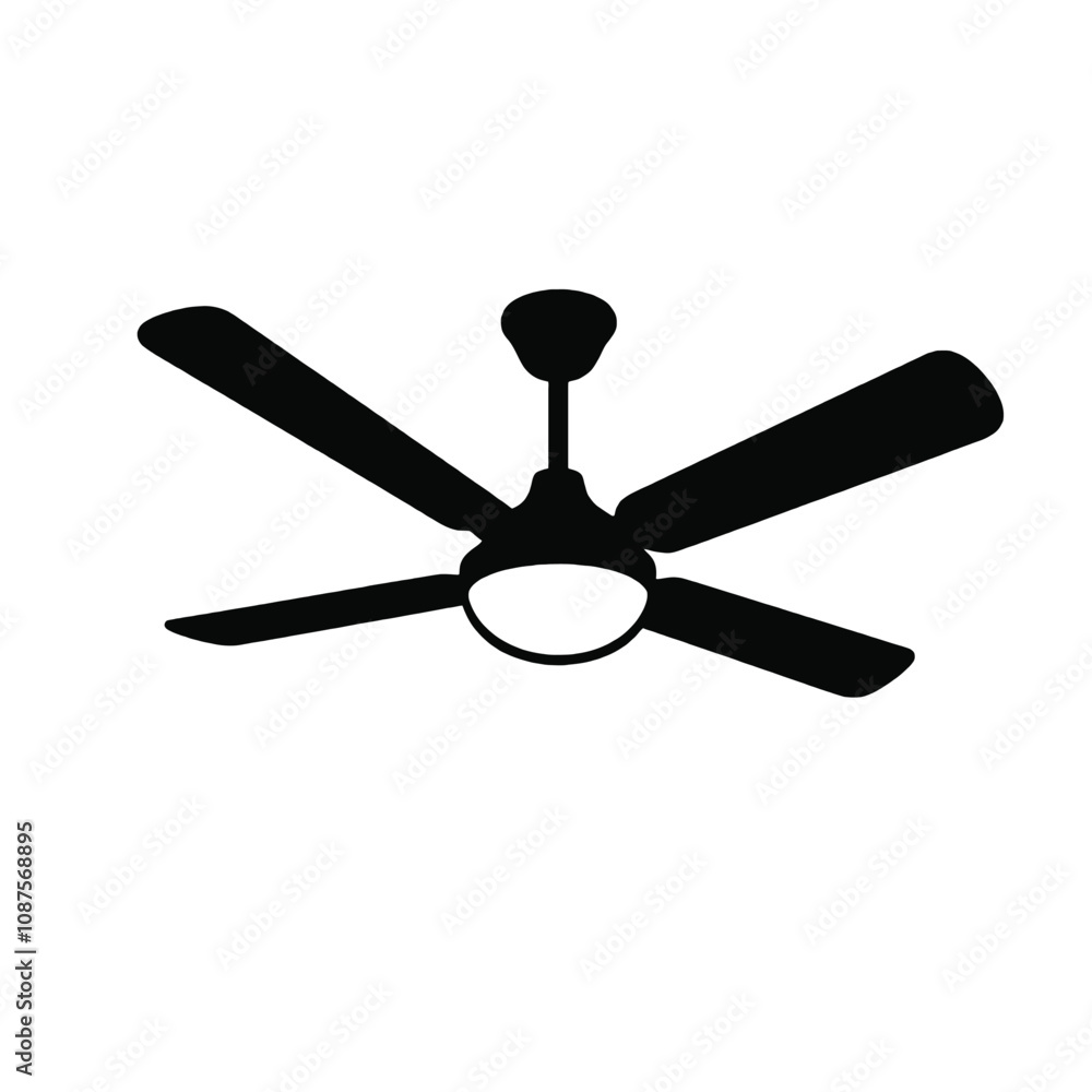 Vector silhouette of a ceiling fan with five blades, Vector silhouette of a ceiling fan with five blades,