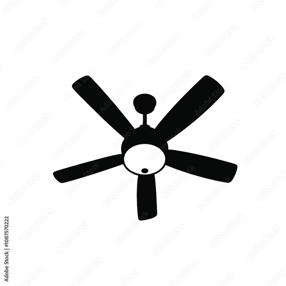 Vector silhouette of a ceiling fan with five blades, Vector silhouette of a ceiling fan with five blades,