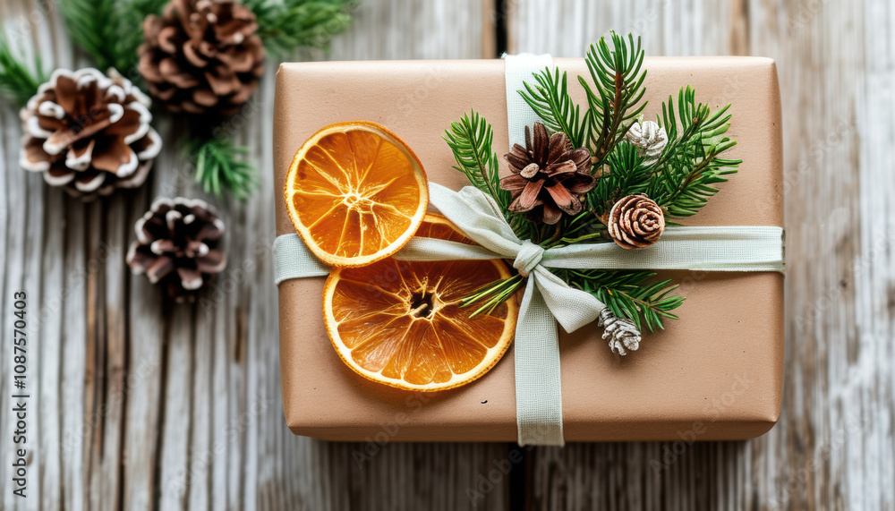 Eco-friendly gift wrapping with natural decorations and copy space Eco-friendly gift wrapping with natural decorations and copy space