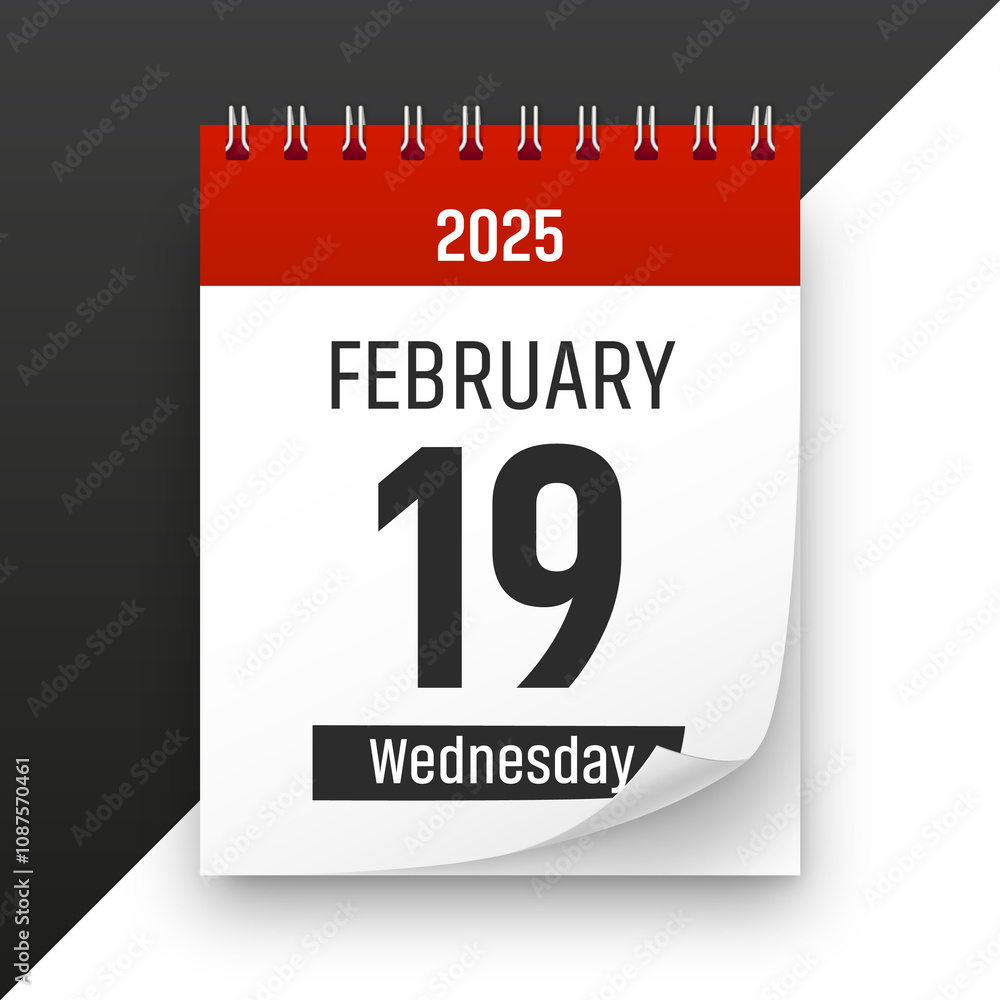 Date 19 February 2025 year realistic calendar day page design Date 19 February 2025 year realistic calendar day page design