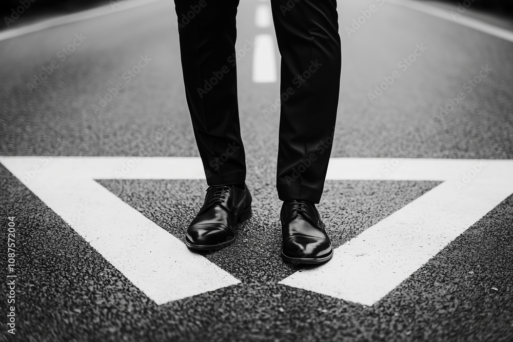 A man stands at a crossroads, symbolizing decision-making and direction in life. A man stands at a crossroads, symbolizing decision-making and direction in life.