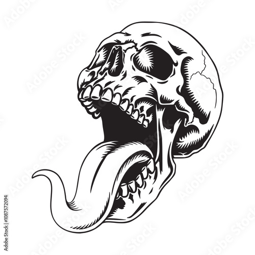 Vector illustration of a skull with its tongue stuck out