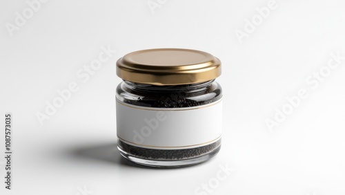 A luxurious beluga caviar jar mockup with a transparent body, designed for showcasing high-end products.