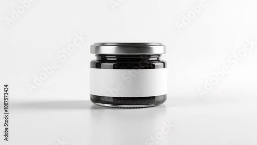 A stylish caviar cost mockup featuring a glass jar with a glossy metallic lid and minimalistic label.