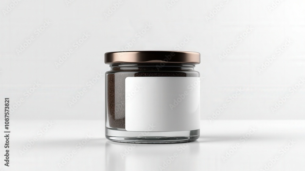 A stylish caviar container mockup featuring a transparent body, glossy lid, and minimalistic label design. A stylish caviar container mockup featuring a transparent body, glossy lid, and minimalistic label design.