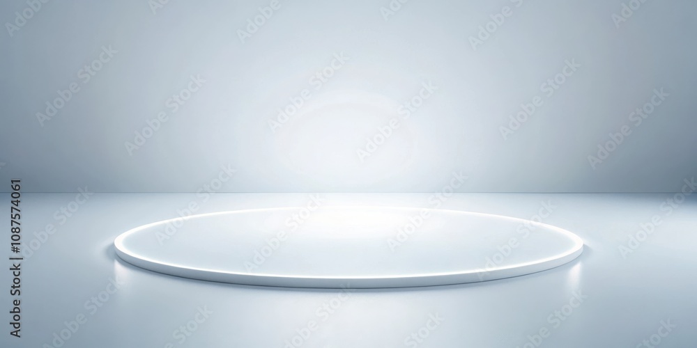 Minimalist White Circular Platform with Glowing Edge on a Light Gray Background Minimalist White Circular Platform with Glowing Edge on a Light Gray Background