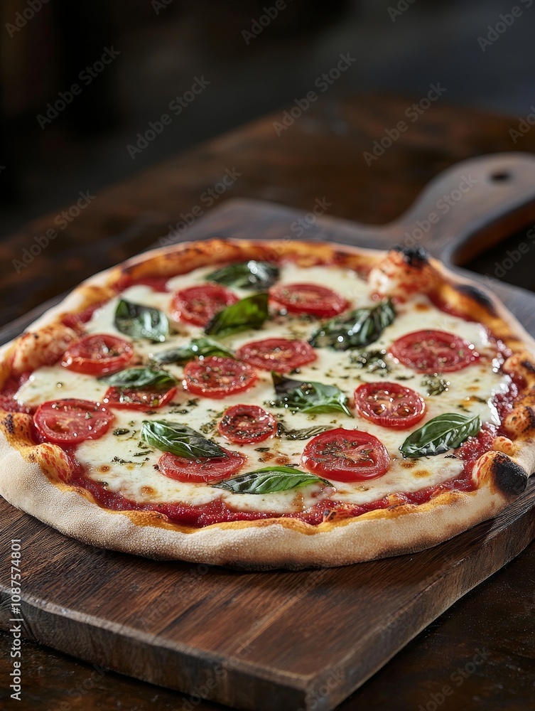 Delicious Margherita Pizza on Rustic Wood - Rustic Italian Margherita pizza, tomatoes, basil, mozzarella cheese, wood board. Simple, fresh, tasty. Delicious Margherita Pizza on Rustic Wood - Rustic Italian Margherita pizza, tomatoes, basil, mozzarella cheese, wood board. Simple, fresh, tasty.