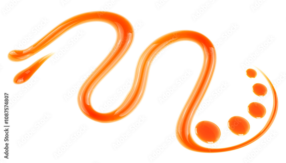 Liquid caramel sauce isolated on a white background, top view. Caramel swirl and caramel drops. Liquid caramel sauce isolated on a white background, top view. Caramel swirl and caramel drops.