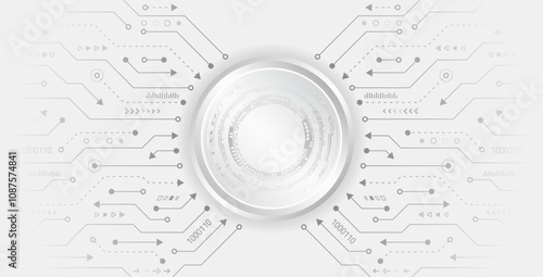 Wide Cyber security internet and networking concept. Hi-tech vector illustration with various technology elements. Abstract global sci fi concept. Digital internet communication on gray background.