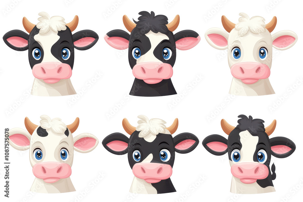 Fototapeta premium Colorful cow head logos for farm animal branding and illustrations