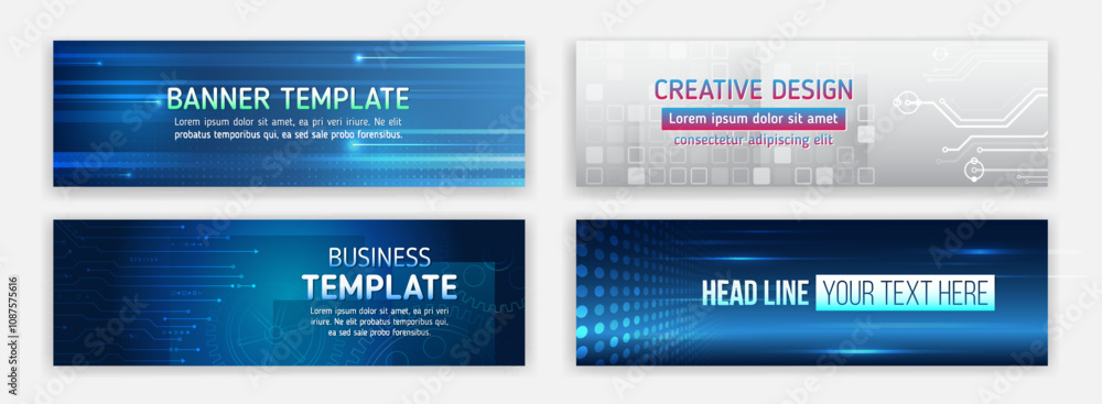 High-tech horizontal banner template. Modern banner design with ...