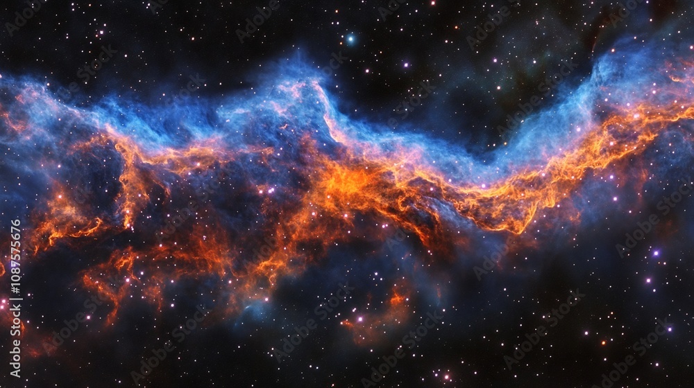 Fototapeta premium Dramatic Wide Angle View of Colorful Glowing Nebula and Galaxies in Vast Cosmic Space