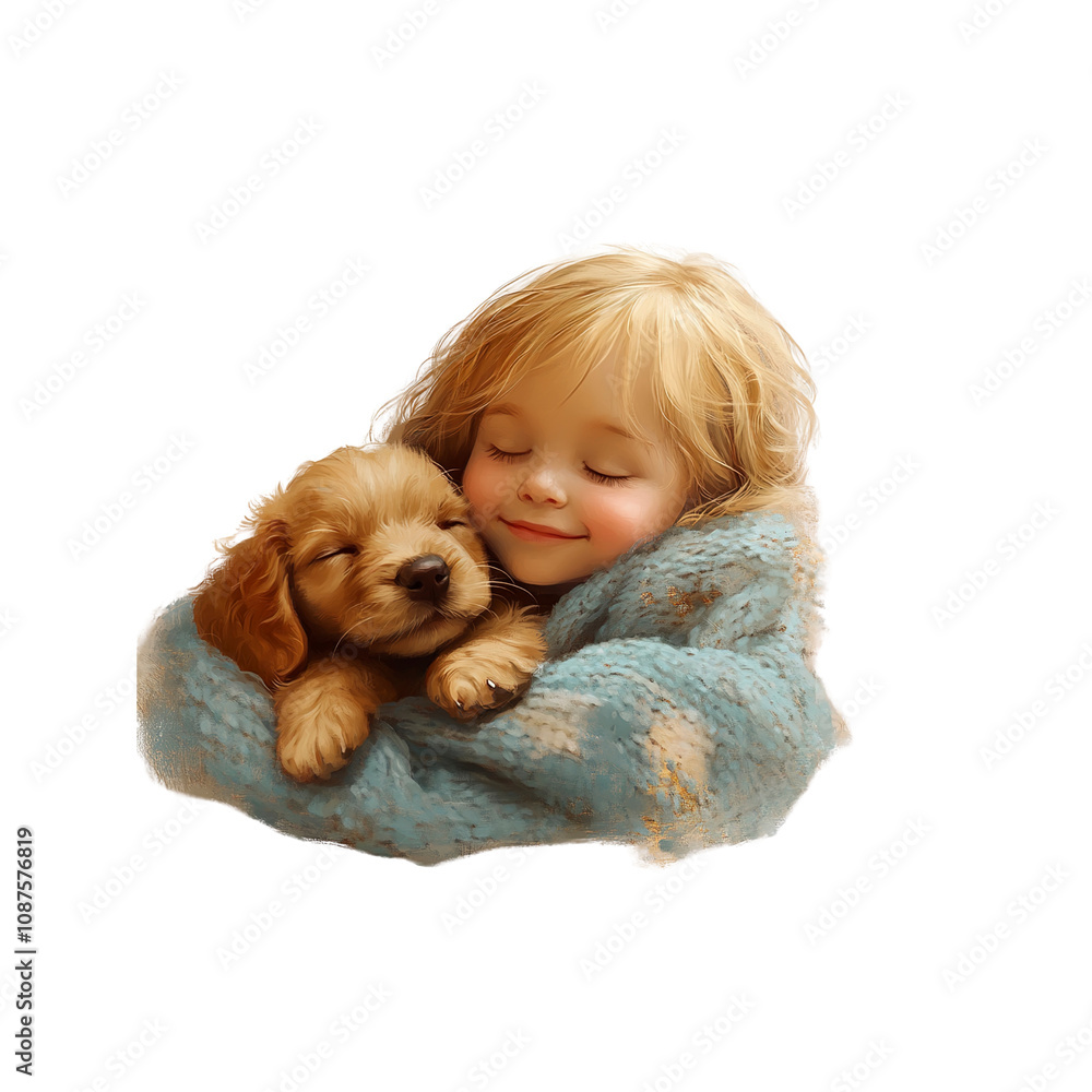 Sweet Dreams Little Girl and Puppy Embrace Sweet Dreams Little Girl and Puppy Embrace