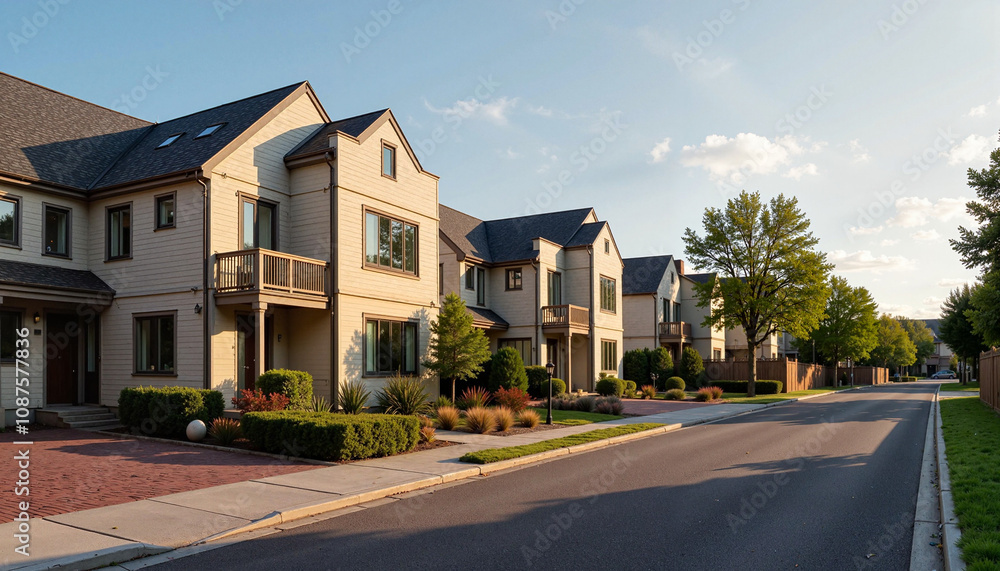 Modern Townhouses in a Suburban Neighborhood. Modern Townhouses in a Suburban Neighborhood.