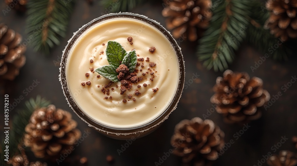 Festive holiday drink with cream and decoration in a cozy setting Festive holiday drink with cream and decoration in a cozy setting