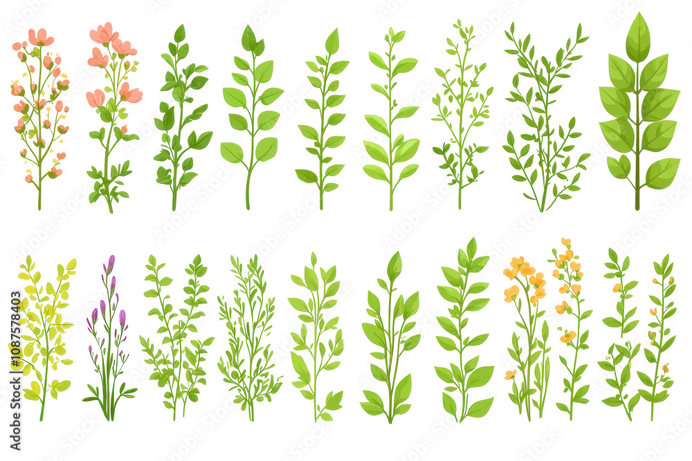 custom made wallpaper toronto digitalCulinary herbs icons in flat design showcasing various plant types and colors