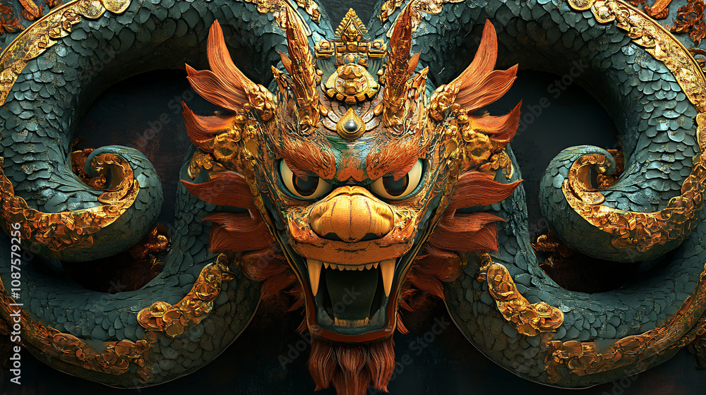 Fototapeta premium The Naga Art, wallpaper, the large snake with a crest, a symbol of greatness and prosperity.