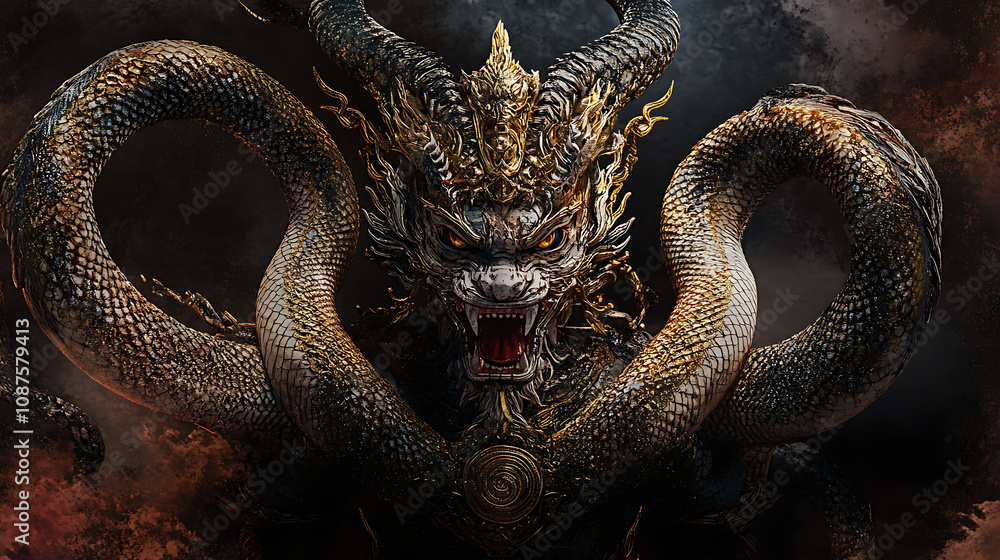 Fototapeta premium The Naga Art, wallpaper, the large snake with a crest, a symbol of greatness and prosperity.