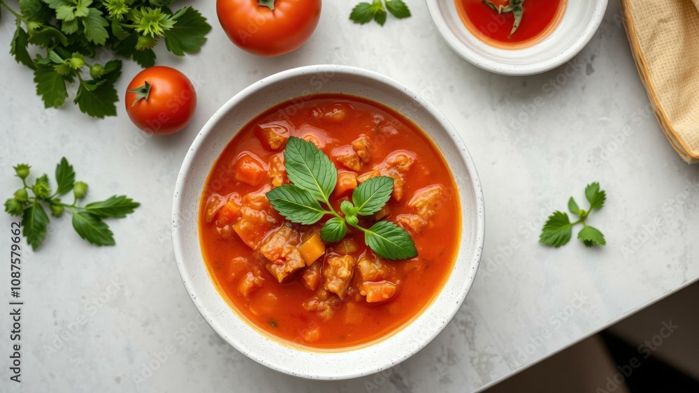 Vibrant Tomato Soup with Fresh Herbs: Perfect for Cozy Meals and Delicious Dining Vibrant Tomato Soup with Fresh Herbs: Perfect for Cozy Meals and Delicious Dining