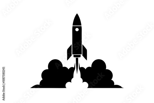 Rocket Ship Silhouette - Launching Spacecraft Vector Design