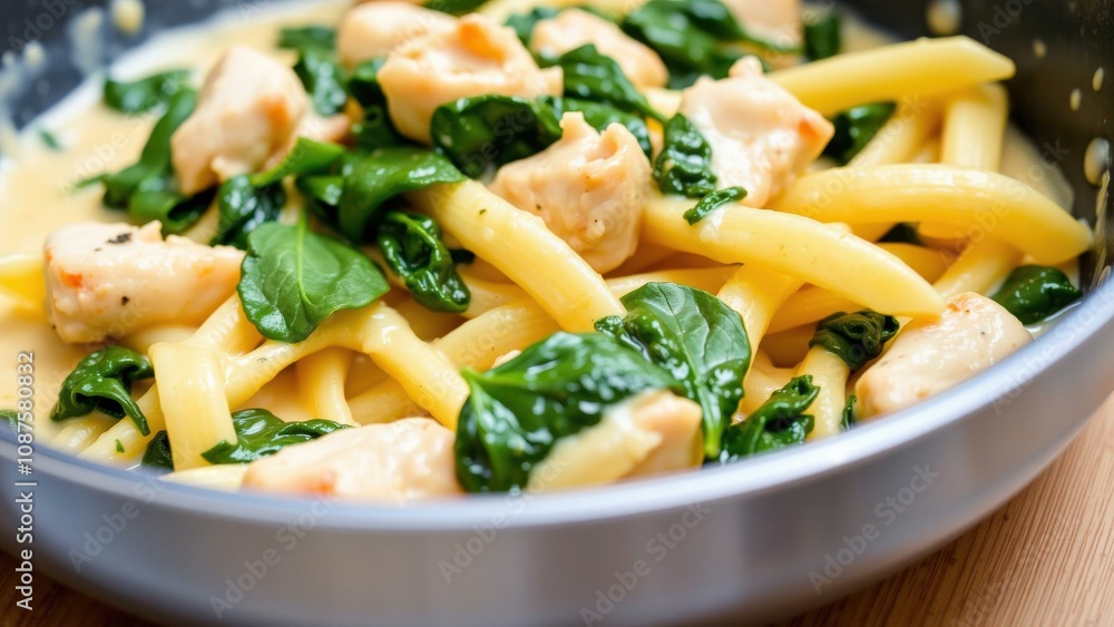 Delicious Creamy Chicken and Spinach Pasta Dish - Perfect for a Cozy Dinner or Lunch