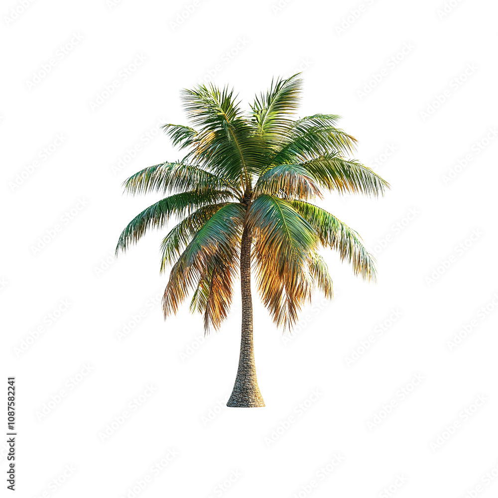 Obraz premium Single Tropical Palm Tree Isolated on White Background