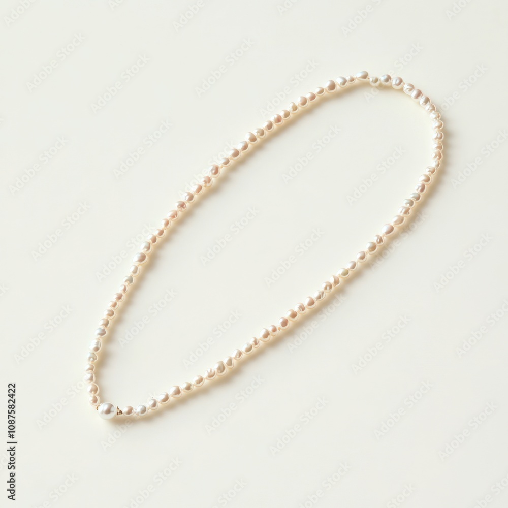 A simple strand of pearls displayed on a light background. A simple strand of pearls displayed on a light background.