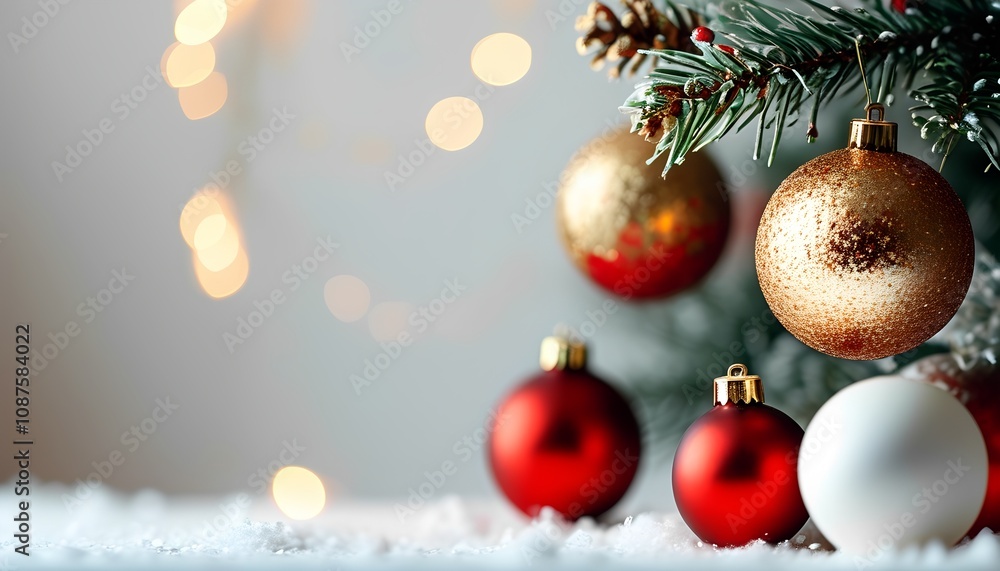 christmas tree and red and gold decorations with space for text for banners and advertising christmas tree and red and gold decorations with space for text for banners and advertising