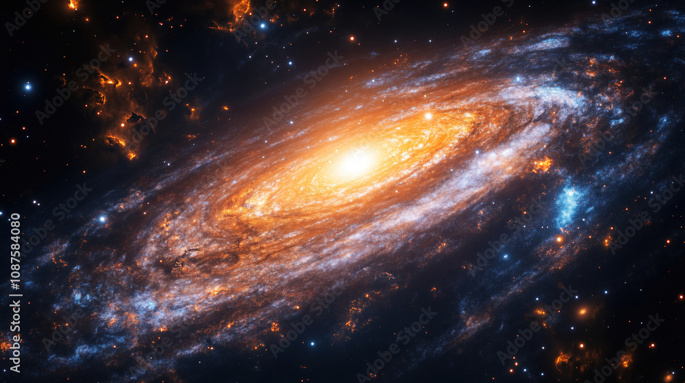 Vivid spiral galaxy illuminated by bright stars and cosmic dust in the vastness of space captured from an astronomical perspective. Generative AI Vivid spiral galaxy illuminated by bright stars and cosmic dust in the vastness of space captured from an astronomical perspective. Generative AI